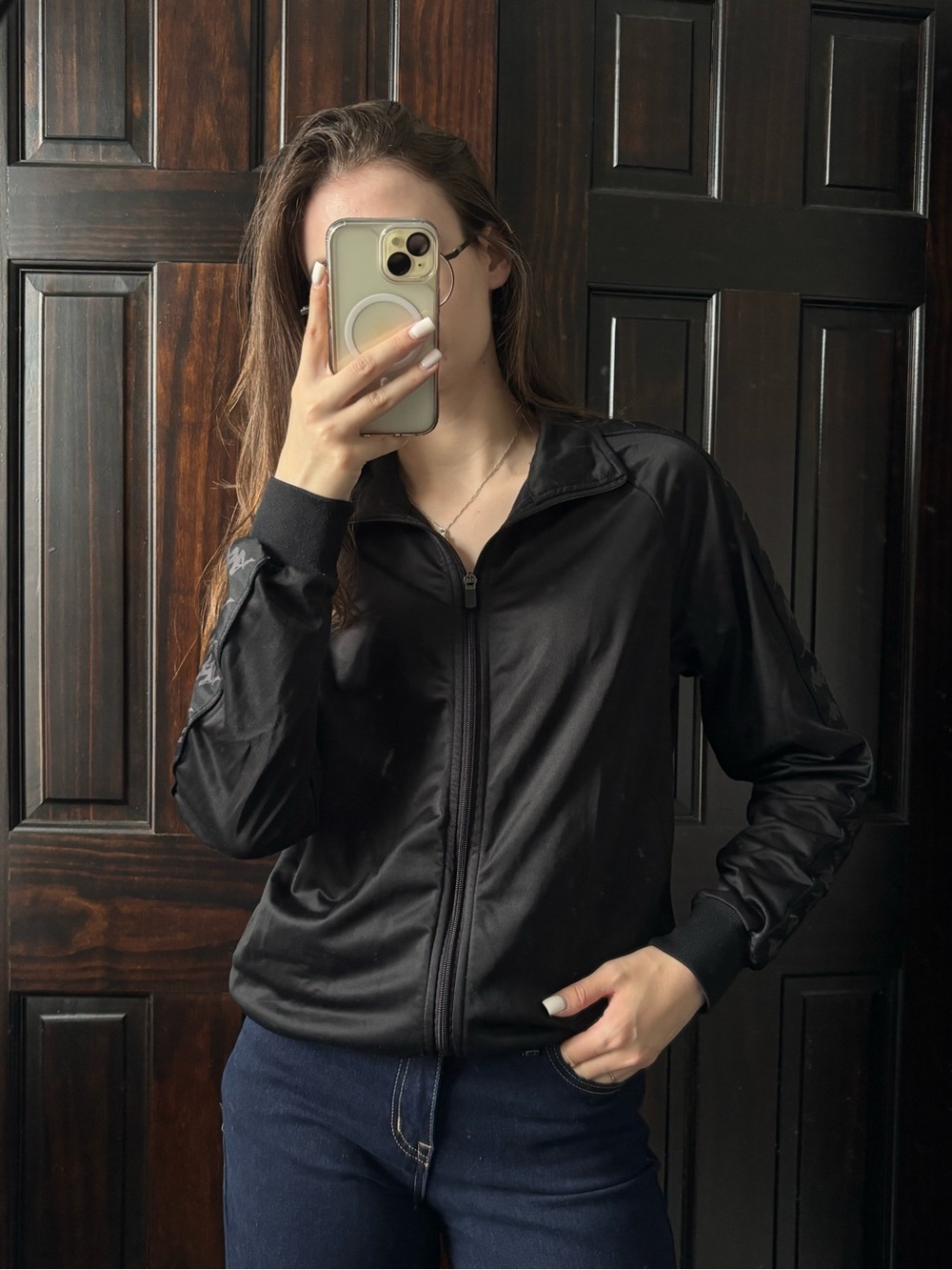Kappa Black Track Jacket Womens Small Full Zip Logo Tape Y2K Streetwear